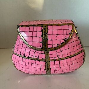 Ramla Pink Mosaic Crossbody Bag | Handcrafted Tile & Brass Detail | Pre-Owned
